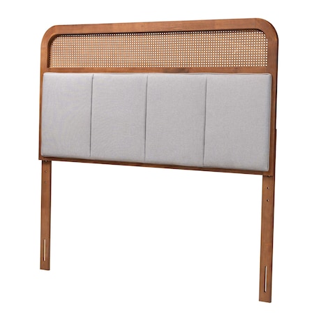 Baxton Studio Esti Mid-Century Modern Fabric and Wood King Size Headboard with Rattan 238-12884-ZORO